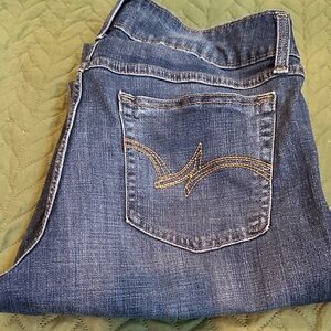 Wrangler Women's Flare Jeans in Dark Blue Denim with Contrast Stitching